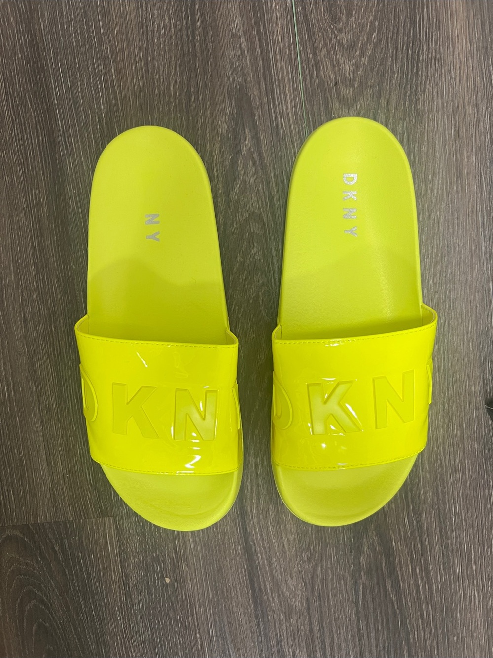 DKNY Kids Neon Yellow Logo Slide Sandals